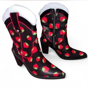 Size 10 Strawberry Print Cowboy Boots - Dolls Kill x Strawberry Shortcake